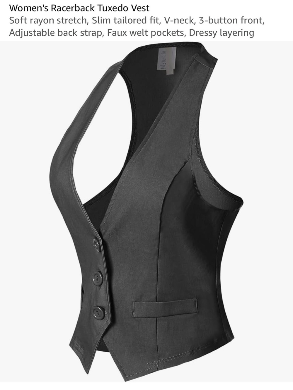 Women’s Racerback Tuxedo Vest - Picture 2 of 5